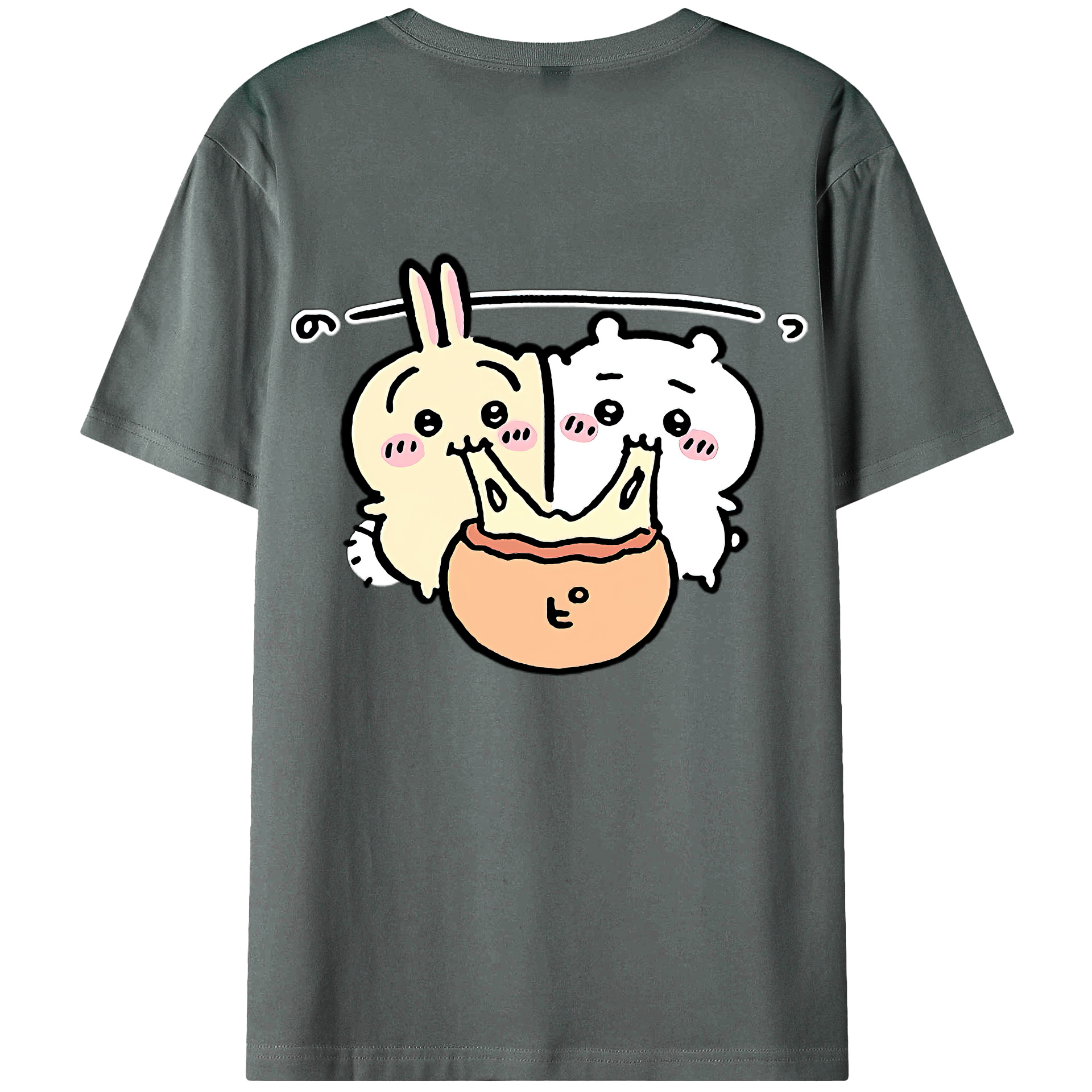 （画像用） ちいかわ うさぎ Chii-kawa usagi 綿100％ メンズ半袖Tシャツ（バックプリント） 通気性